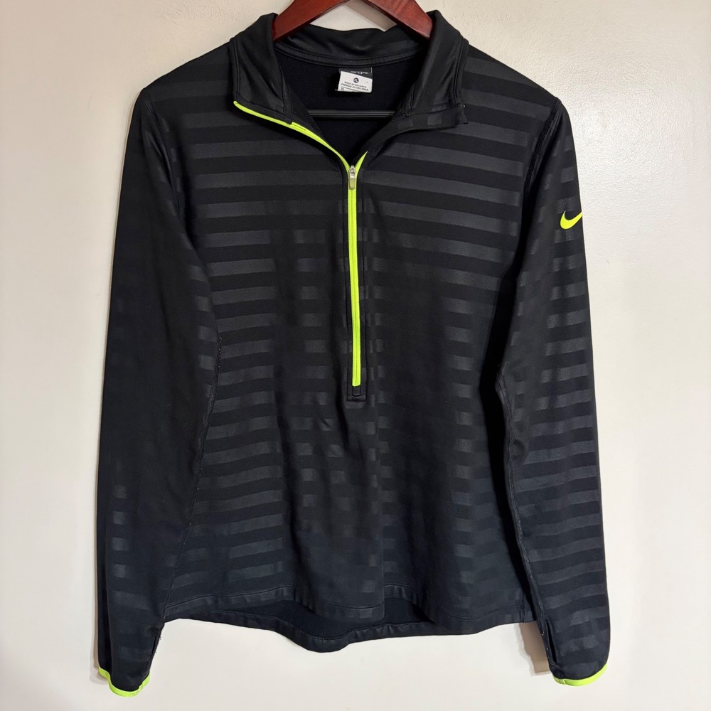 Nike Pro Dri-FIT Womens XL Quarter Zip Pullover Black Volt Stripe 622313-010
